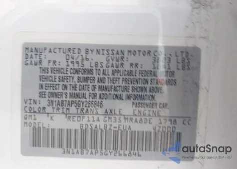 2016 Nissan Sentra S from USA, damaged, VIN 3N1AB7AP5GY266846